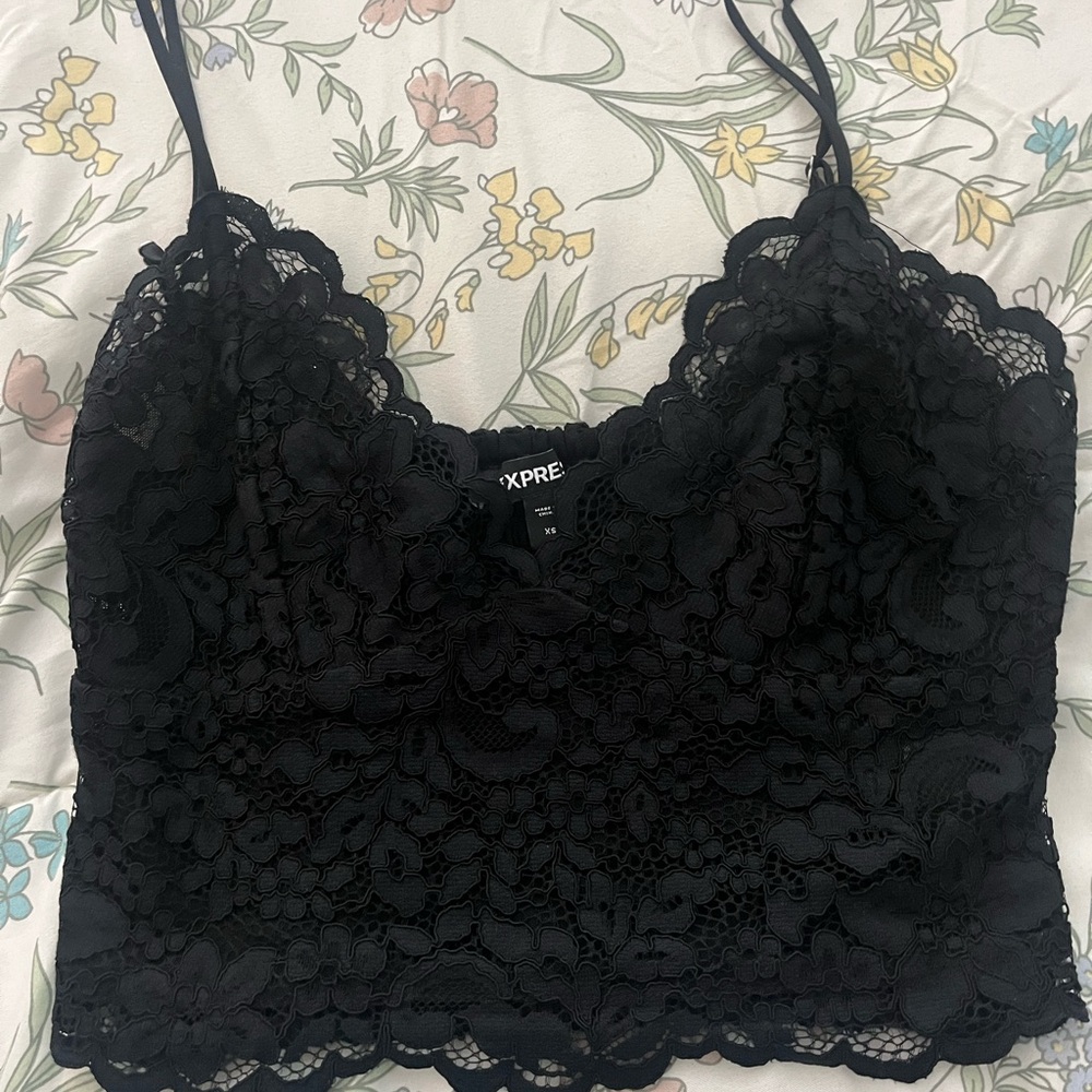 Express Black Floral Lace Top